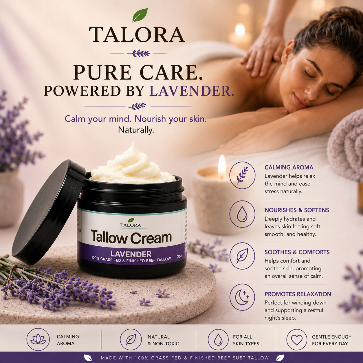 TALORA Tallow Cream: Lavender (2 oz)