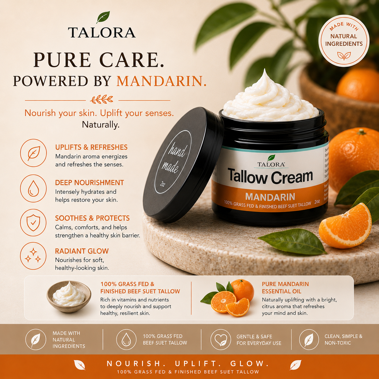 TALORA Tallow Cream: Mandarin (2 oz)