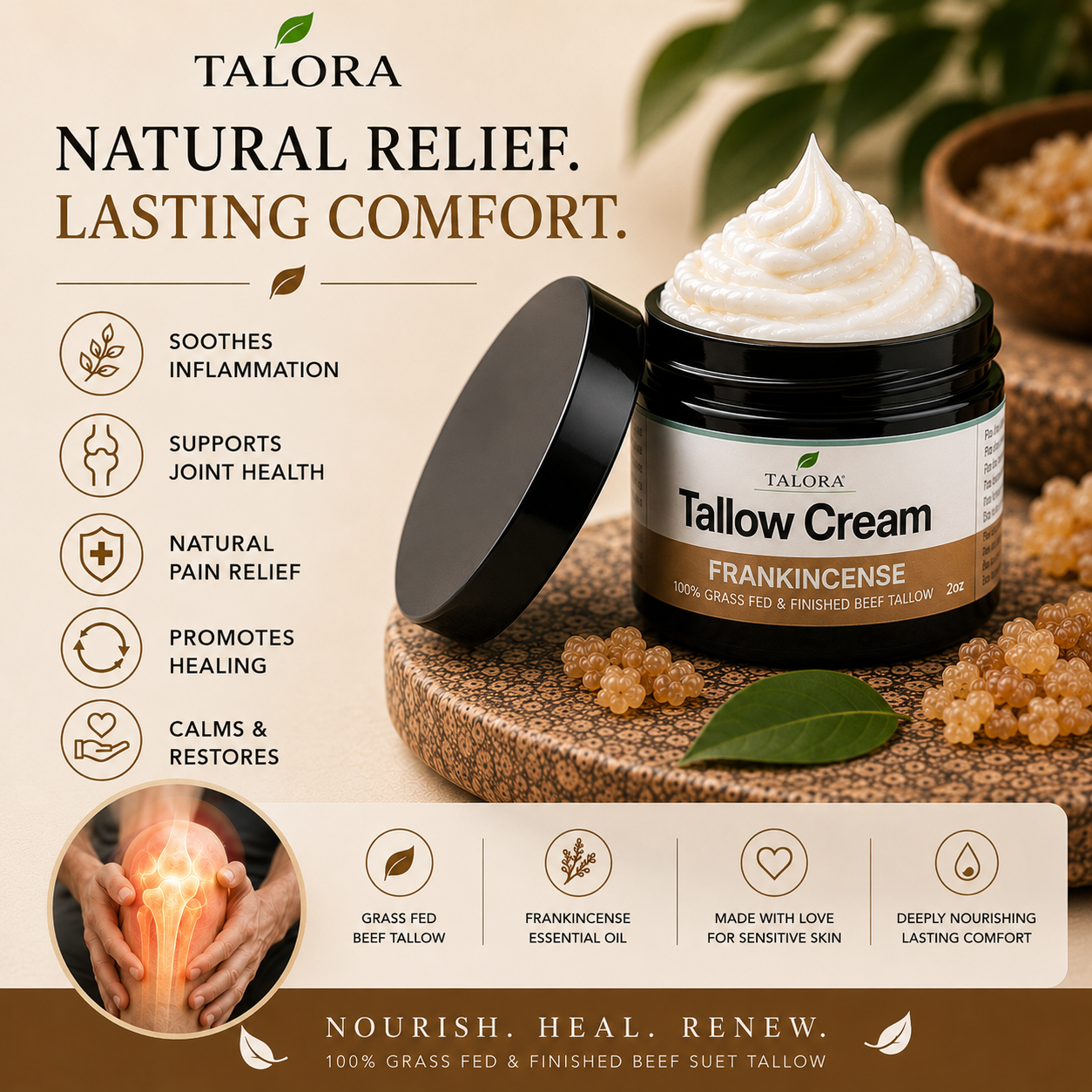 TALORA Tallow Cream: Frankincense (2 oz)