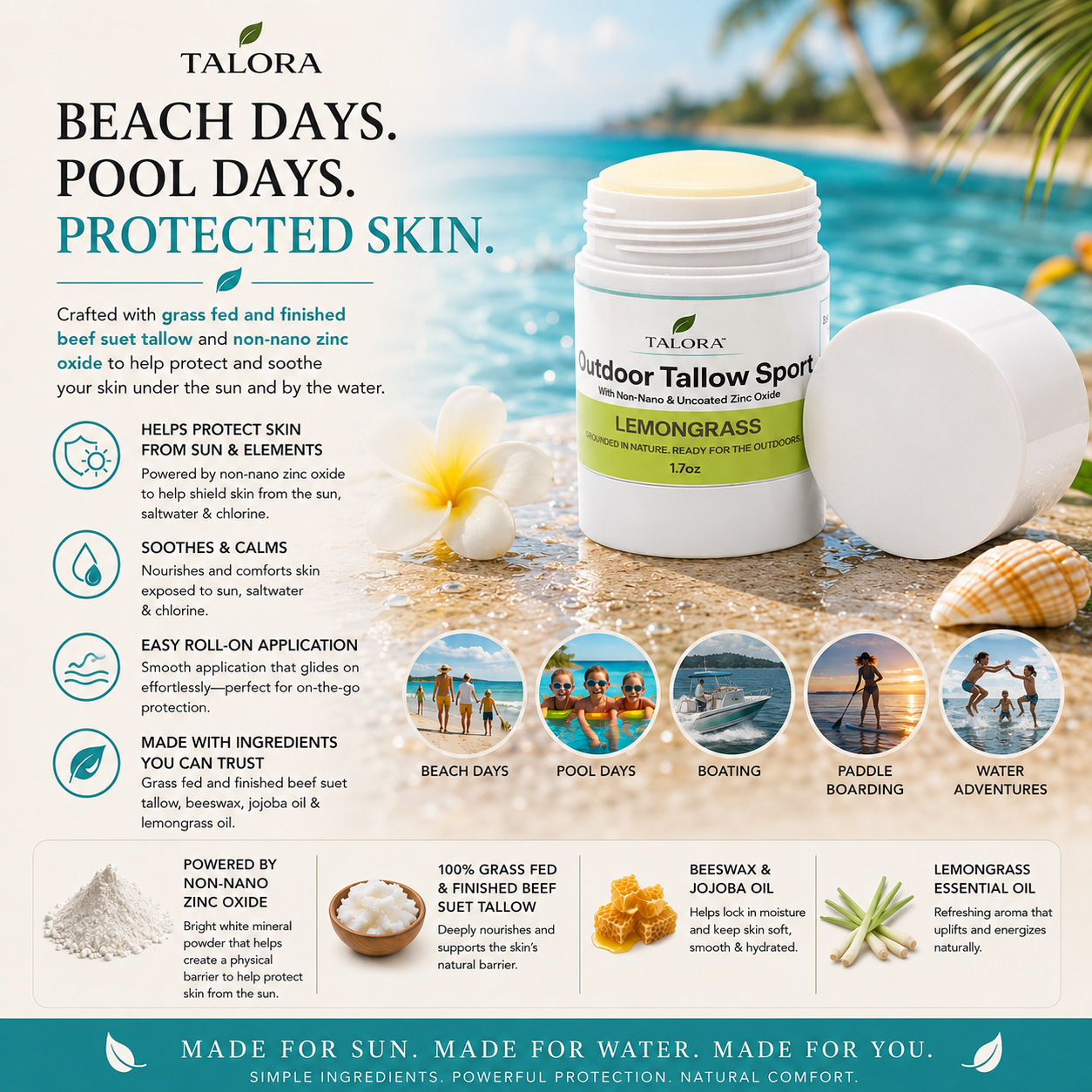 TALORA Outdoor Tallow Sport: Lemongrass (1.7oz)