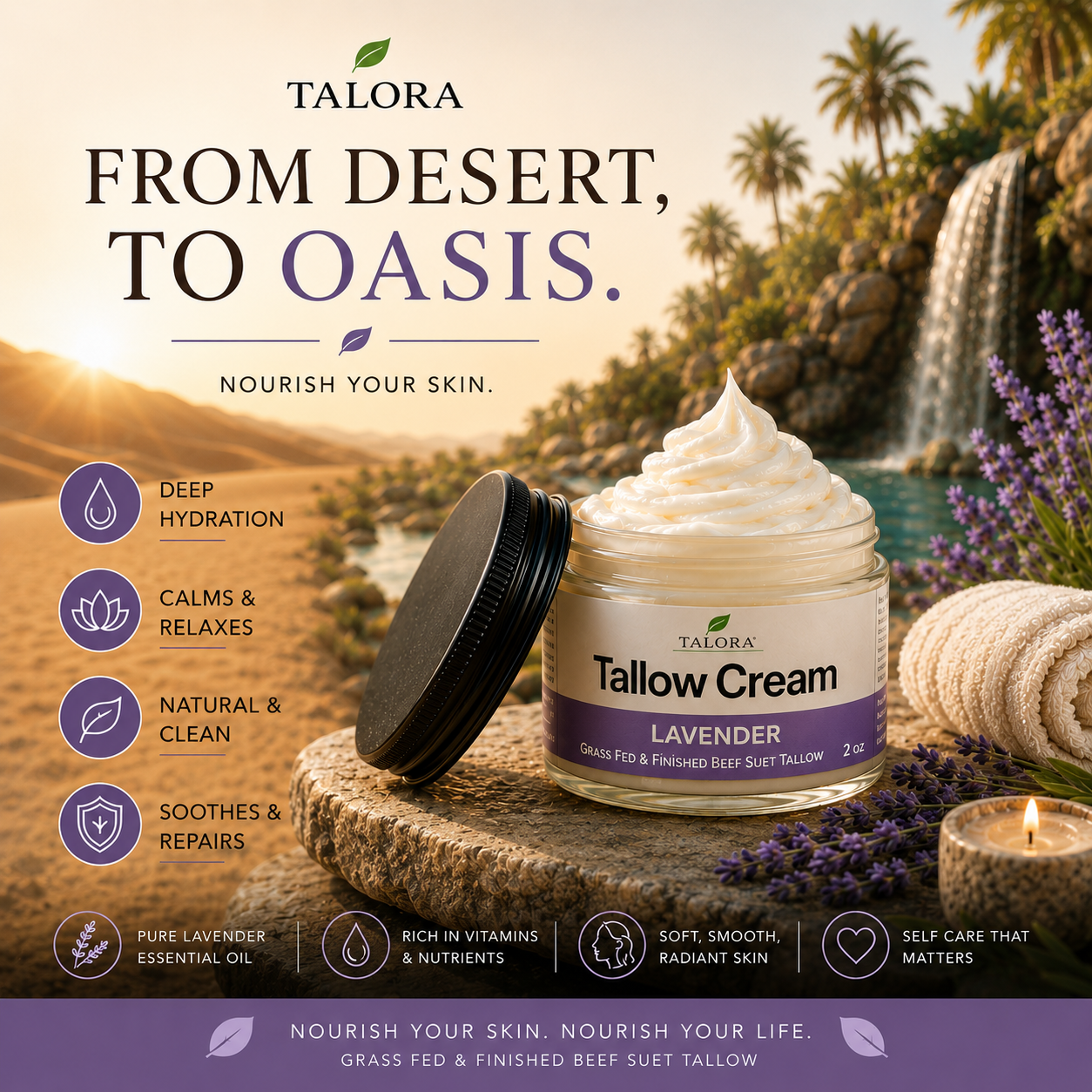 TALORA Tallow Cream: Lavender (2 oz)