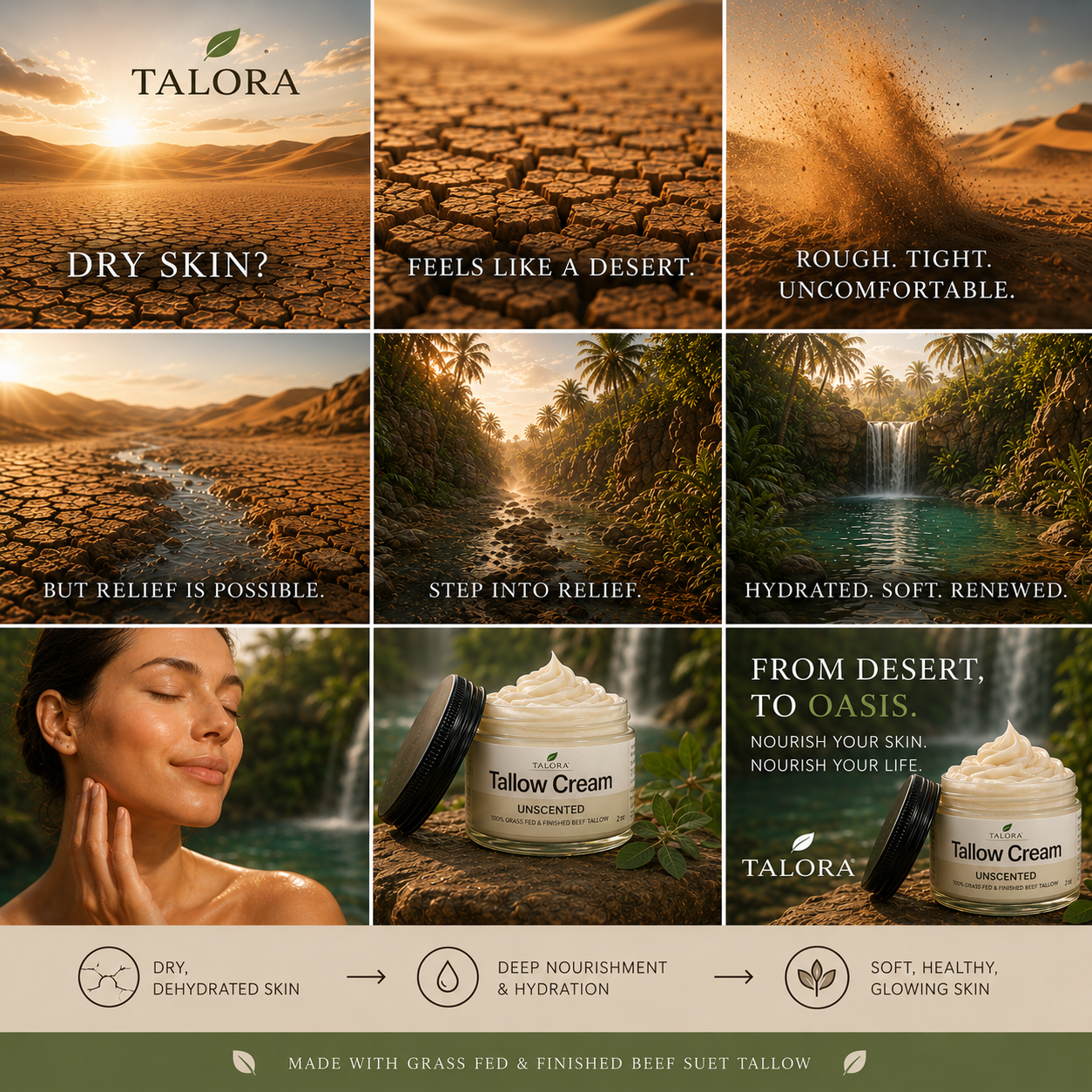 TALORA Tallow Cream: Unscented (2 oz)