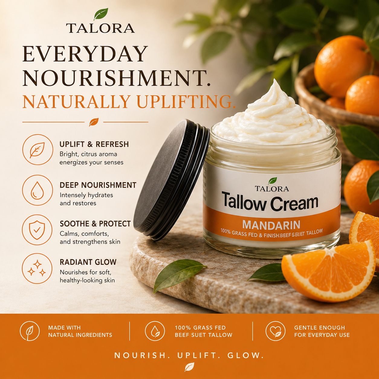 TALORA Tallow Cream: Mandarin (2 oz)
