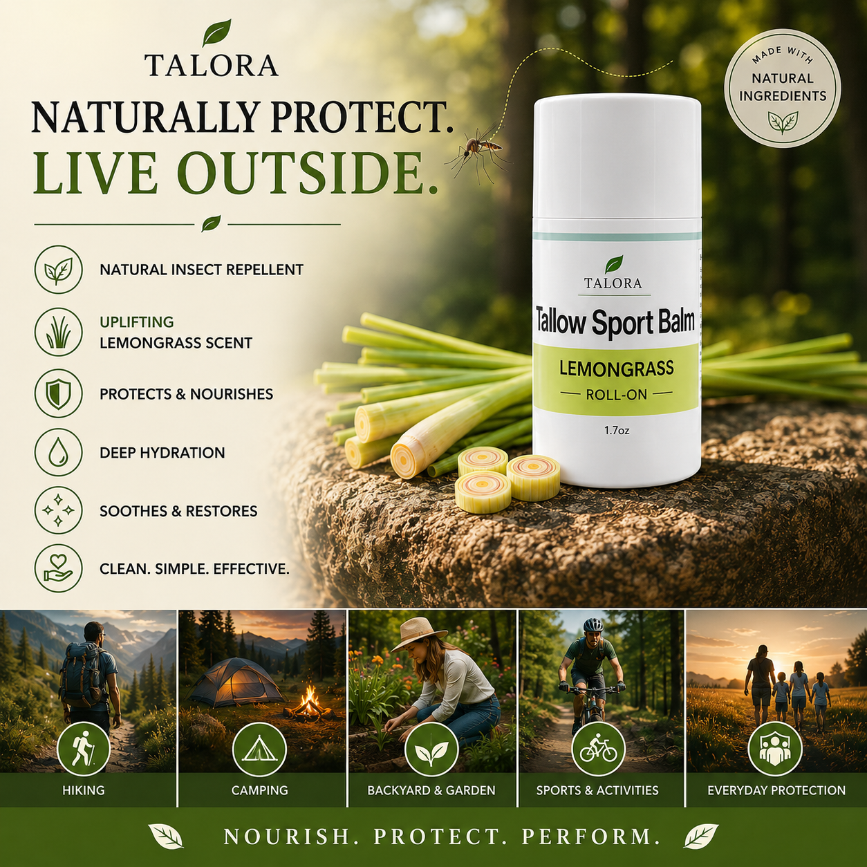 TALORA Tallow Sport Balm: Lemongrass (1.7oz)