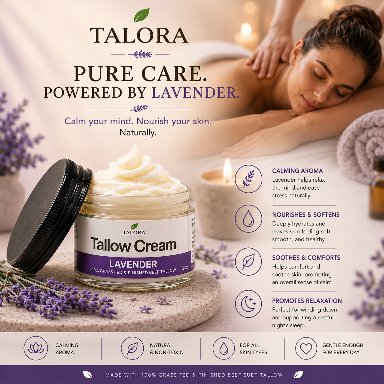 TALORA Tallow Cream: Lavender (2 oz)